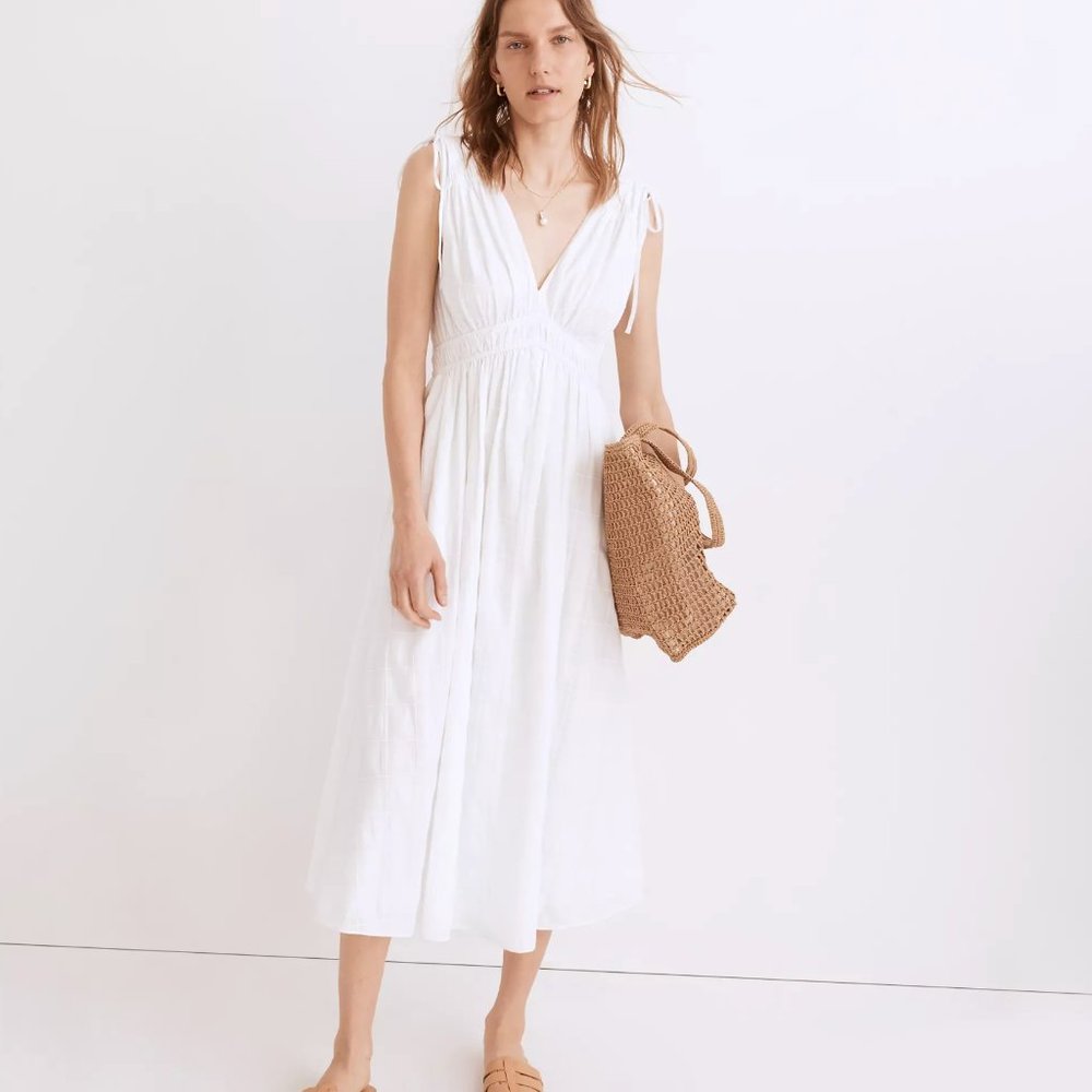 Madewell White Smocked Midi Dress